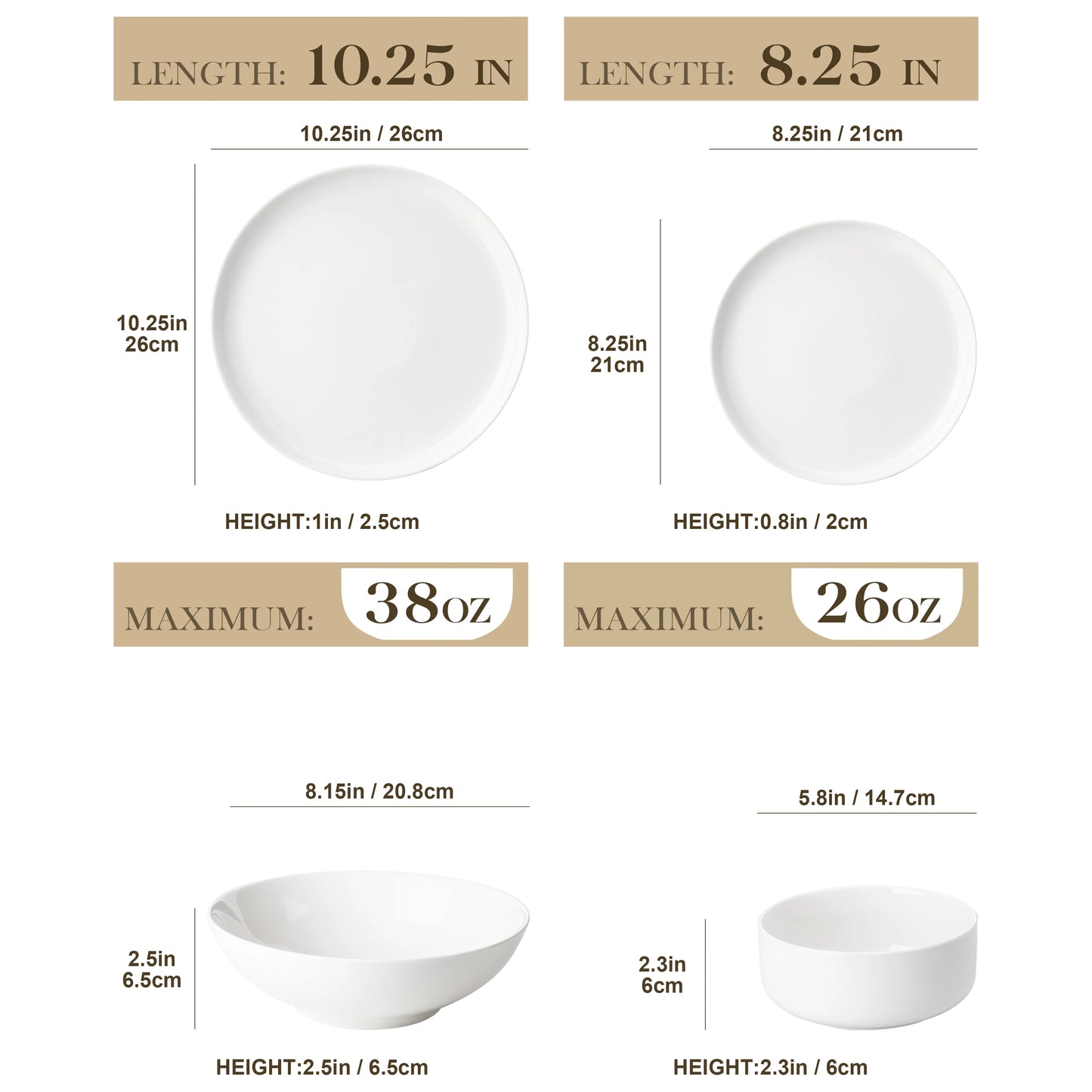 MALACASA 24 Piece Ceramic Plates White Dinnerware Set with 6 Pcs Dinner/Dessert Plates/Soup/Bowl Tableware Set Service for 6