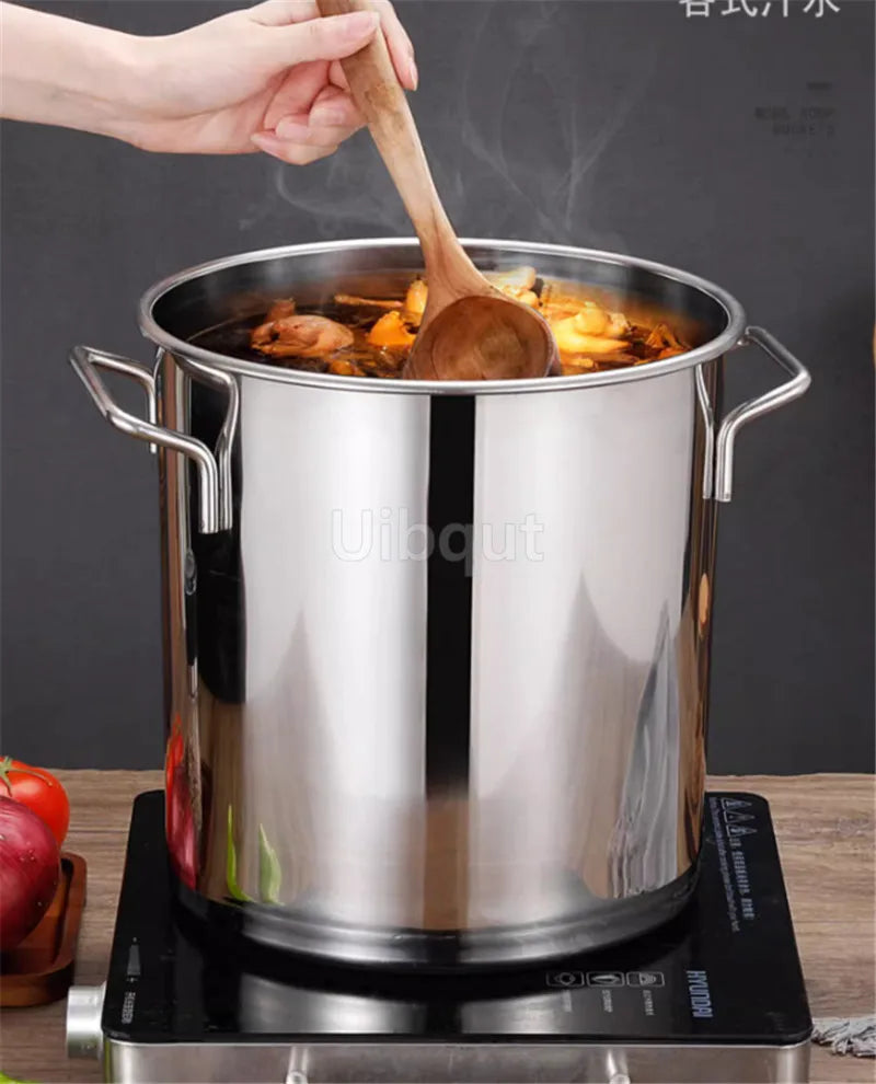 large Stainless steel thick Soup pot with handle lid big pot bucket pail water barrel household chef used kitchen cooking pots