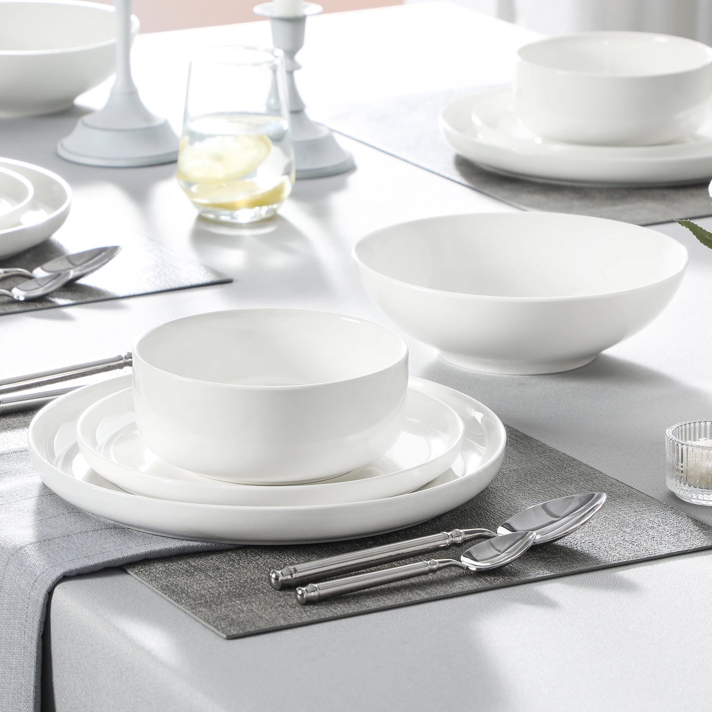 MALACASA 24 Piece Ceramic Plates White Dinnerware Set with 6 Pcs Dinner/Dessert Plates/Soup/Bowl Tableware Set Service for 6