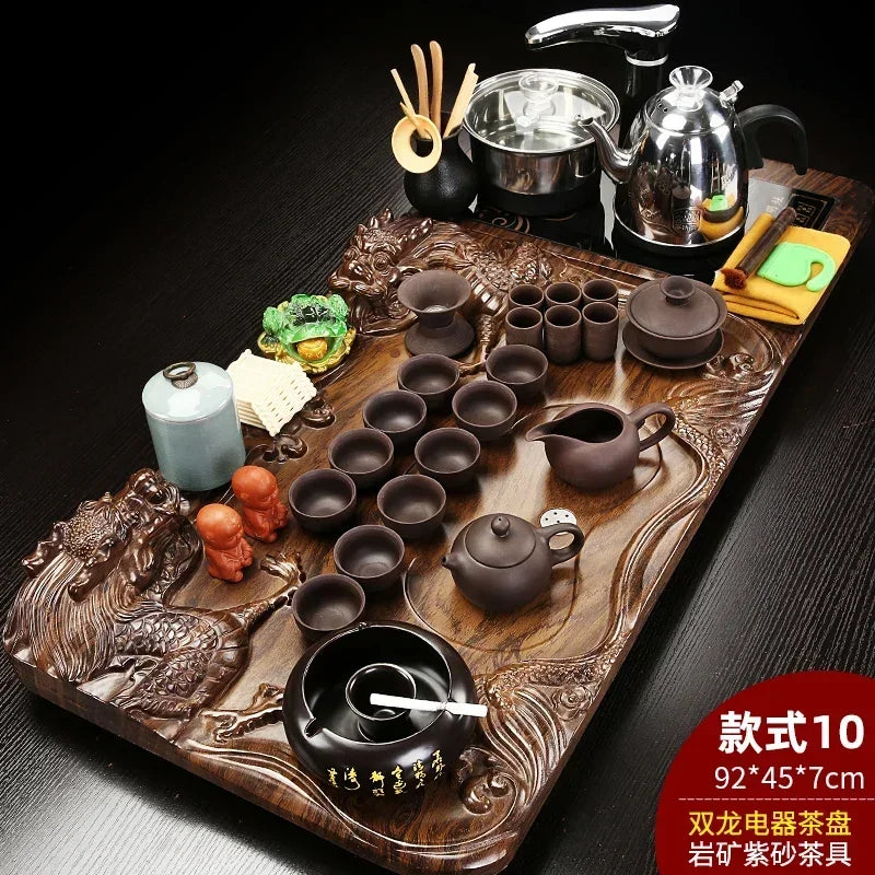 Solid Wood Tea Tray Purple Sand Kung Fu Tea Set Home Induction Cooker Drinkware Tazas De Te Coffeeware Teawar