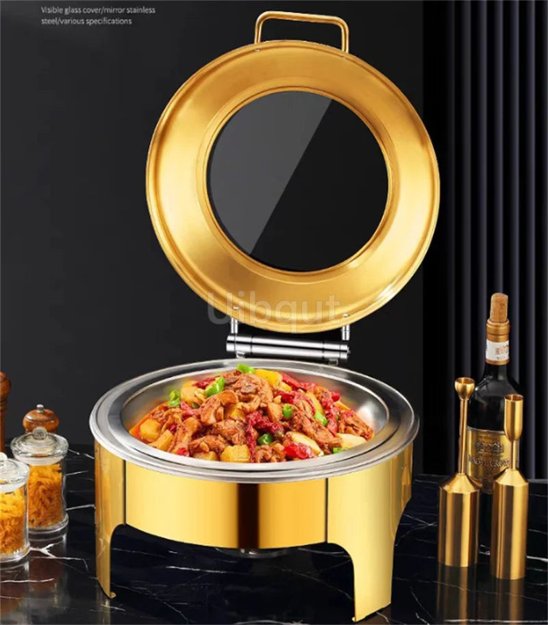 6L9L ellipse Food Warmer Stove Round Flip-Top Visual Buffet Stove Restaurant Stainless Steel Self-Service Tableware chafing dish