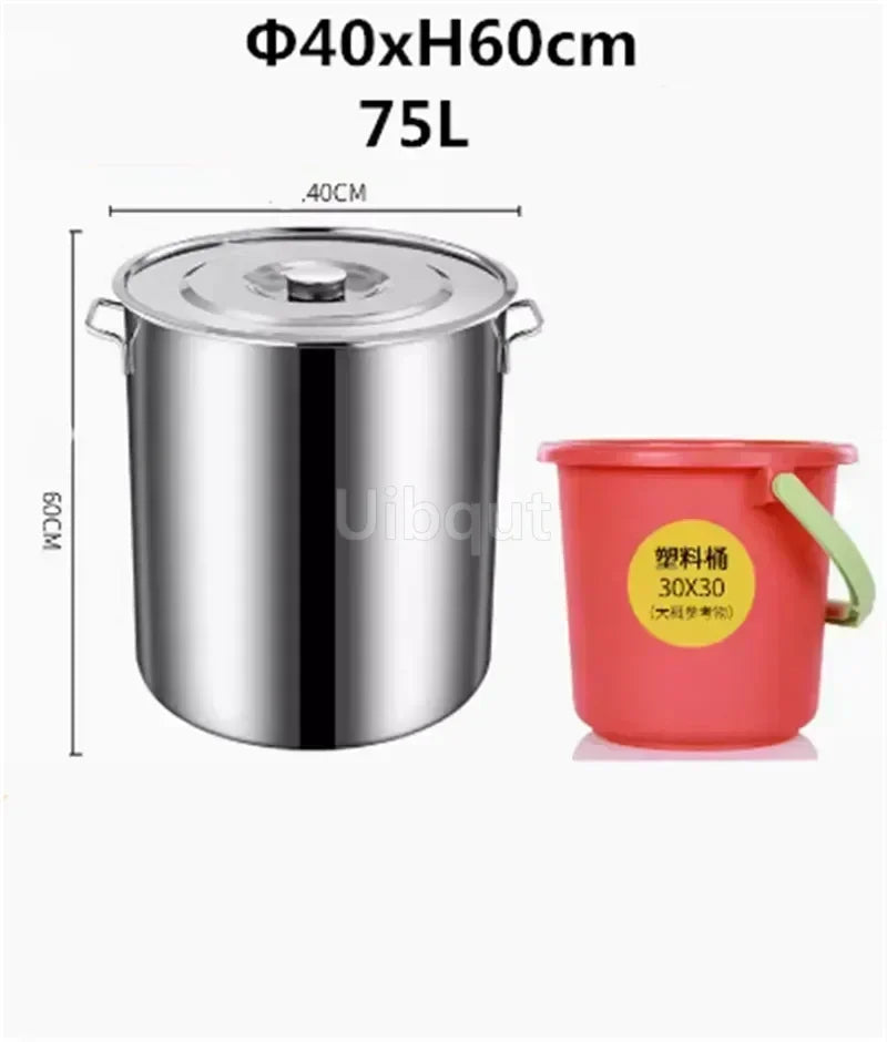 large Stainless steel thick Soup pot with handle lid big pot bucket pail water barrel household chef used kitchen cooking pots