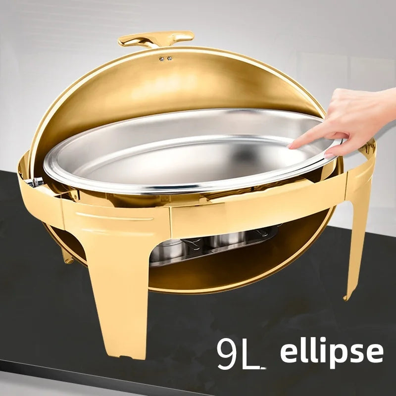 6L9L ellipse Food Warmer Stove Round Flip-Top Visual Buffet Stove Restaurant Stainless Steel Self-Service Tableware chafing dish