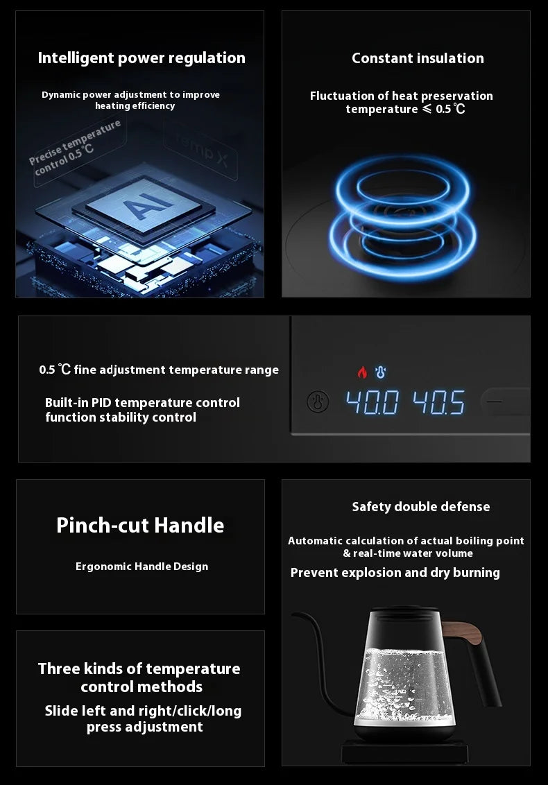 IN Stock Timemore Fish Pro X Electric Pour Over Kettle 900ml220v Fine Mouth Temperature Control Competition Hand Brew Coffee Pot