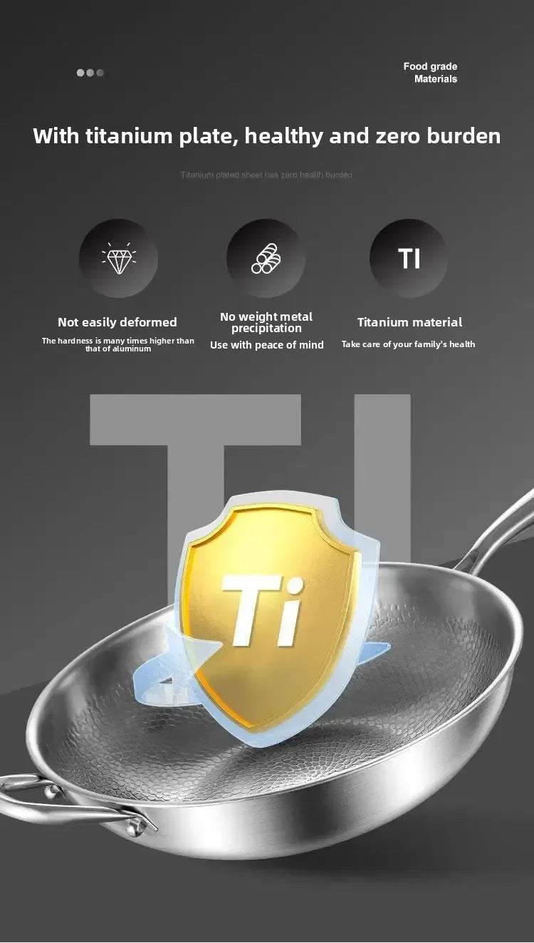 Titanium Wok Uncoated Titanium Wok Household Flat Bottom Non-stick Wok