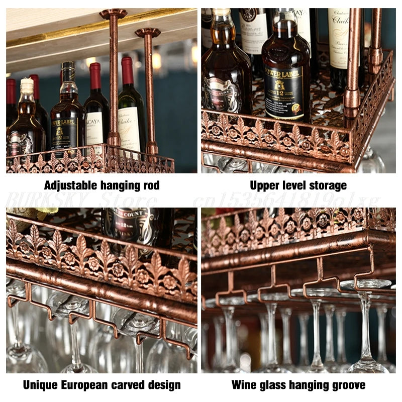 Metal Wine Glass Rack Upside Down Ceiling Hanging Goblet Glass Cup Holder Hanger Storage Home Bar Pub Wine Shelf Rack Organizer