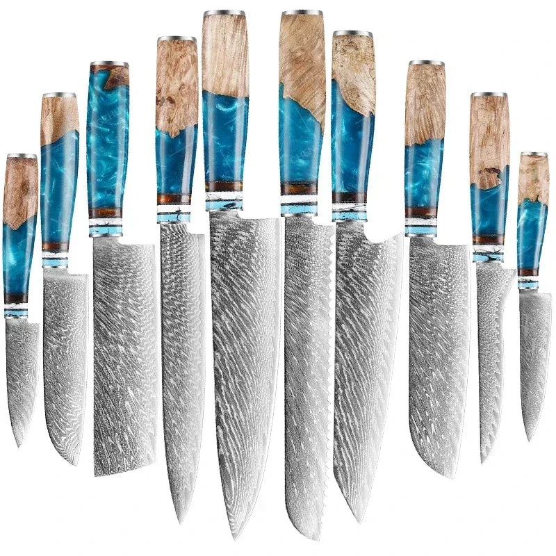 1-10pcs Japanese Santoku Knife Sharp Meat Cleaver Damascus Kitchen Knives Set Meat Cutting Chef Knife Fruit Knife Cooking Tools