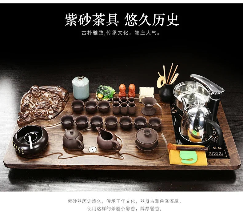 Solid Wood Tea Tray Purple Sand Kung Fu Tea Set Home Induction Cooker Drinkware Tazas De Te Coffeeware Teawar
