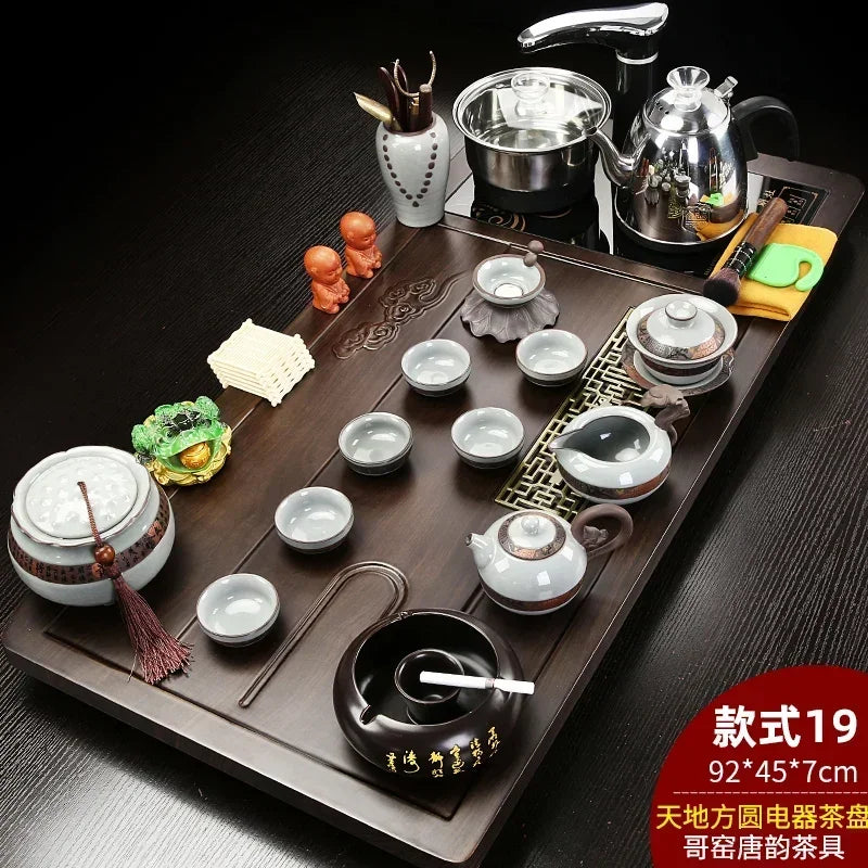 Solid Wood Tea Tray Purple Sand Kung Fu Tea Set Home Induction Cooker Drinkware Tazas De Te Coffeeware Teawar