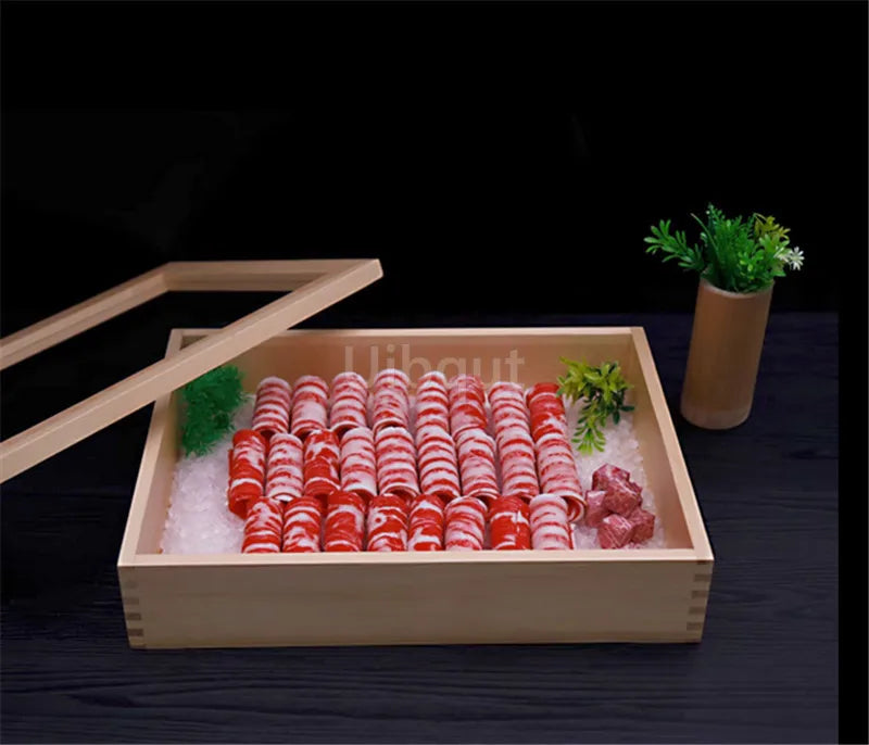 Japanese cuisine wooden sashimi Sushi box with lid fish salmon boxs wooden boxs beef plate box restaurant tableware food storage