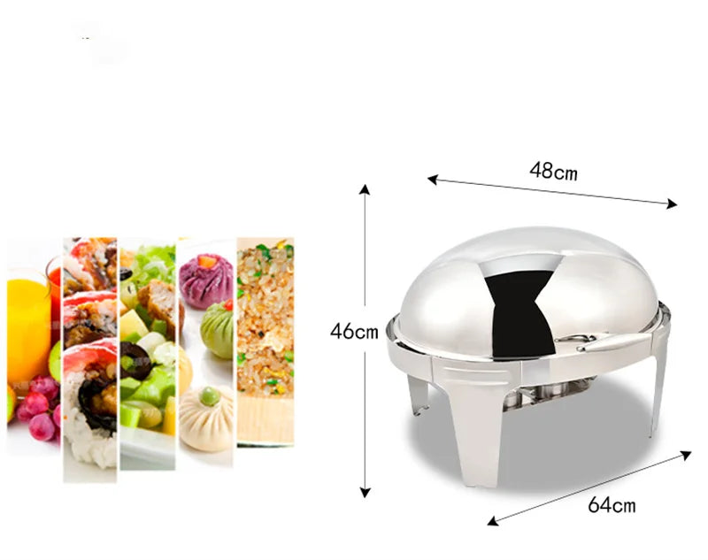 6L9L ellipse Food Warmer Stove Round Flip-Top Visual Buffet Stove Restaurant Stainless Steel Self-Service Tableware chafing dish