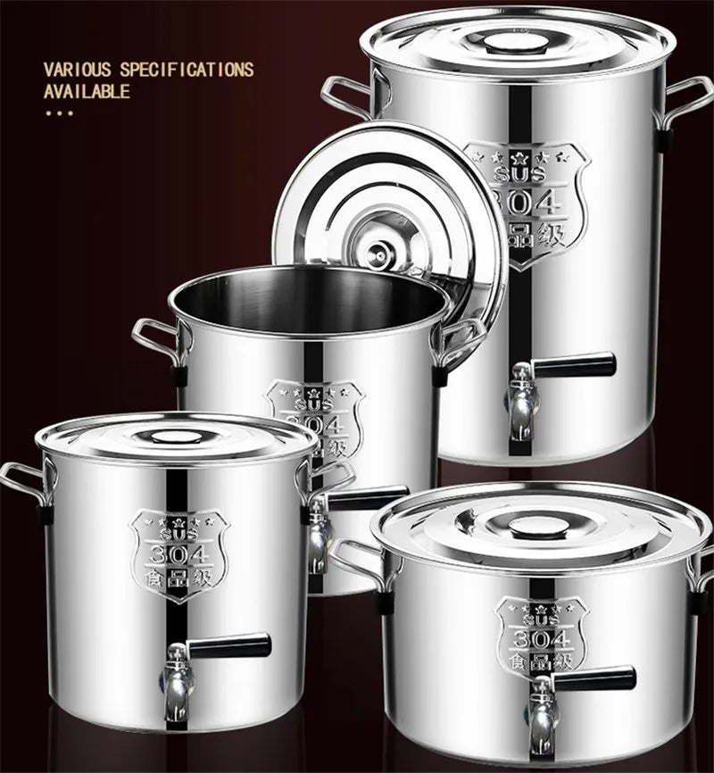304 stainless steel pot faucet dispenser Large big capacity water storage bucket barrel soup bucket with lid soup pot cookware