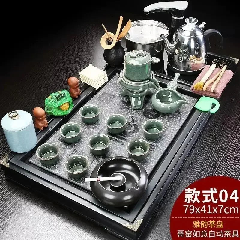 Solid Wood Tea Tray Purple Sand Kung Fu Tea Set Home Induction Cooker Drinkware Tazas De Te Coffeeware Teawar