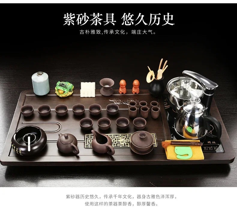 Solid Wood Tea Tray Purple Sand Kung Fu Tea Set Home Induction Cooker Drinkware Tazas De Te Coffeeware Teawar