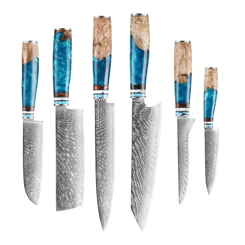 1-10pcs Japanese Santoku Knife Sharp Meat Cleaver Damascus Kitchen Knives Set Meat Cutting Chef Knife Fruit Knife Cooking Tools