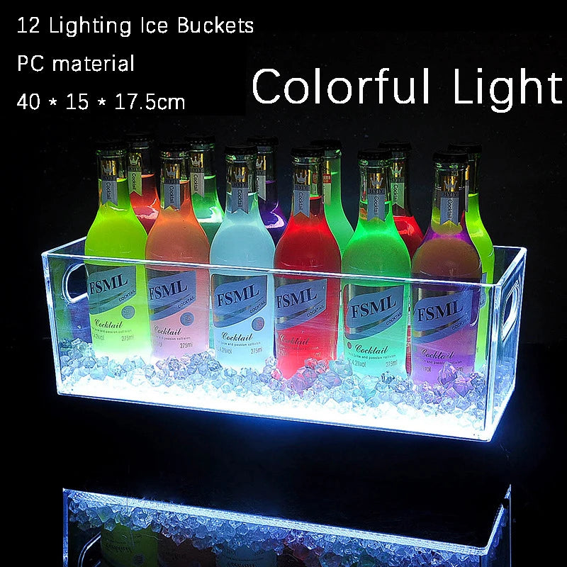 12-24 Capacity Transparent Acrylic PC Material LED White / Colorful KTV Bar Champagne Cocktail Ice Bucket Beer Plastic Wine Box