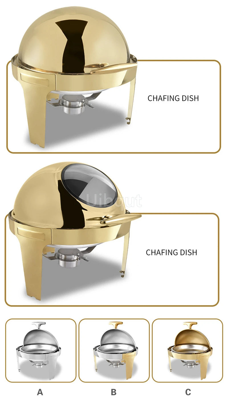 6L9L ellipse Food Warmer Stove Round Flip-Top Visual Buffet Stove Restaurant Stainless Steel Self-Service Tableware chafing dish