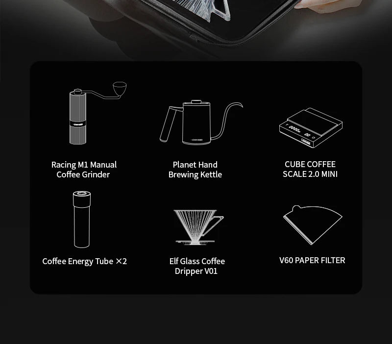 MHW-3BOMBER Pour Over Coffee Kits with Dripper Coffee Pot Coffee Grinder Scale Portable Handbag Outdoor Barista Christmas Gifts