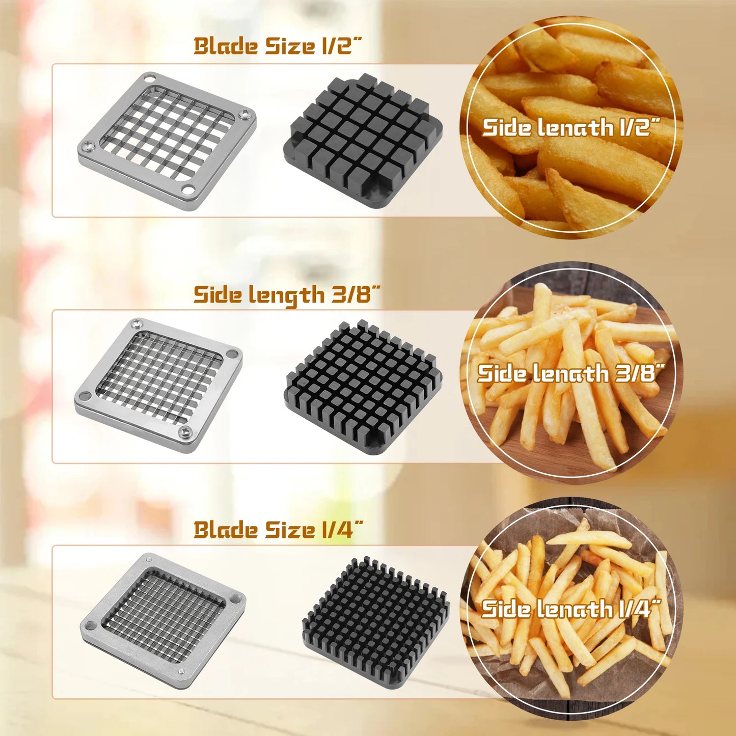 Commercial Potato Chipper Professional Potato Cutter Stainless Steel With 1/4 3/8 1/2-Inch Blade For Potatoes Carrots Cucumbers