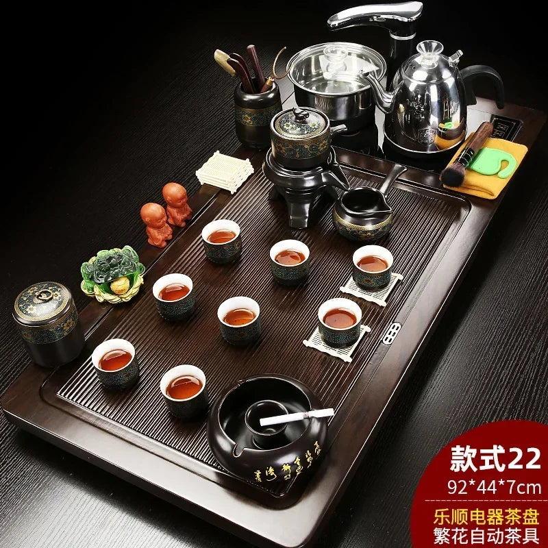 Solid Wood Tea Tray Purple Sand Kung Fu Tea Set Home Induction Cooker Drinkware Tazas De Te Coffeeware Teawar