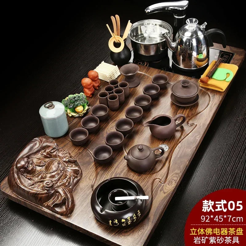 Solid Wood Tea Tray Purple Sand Kung Fu Tea Set Home Induction Cooker Drinkware Tazas De Te Coffeeware Teawar