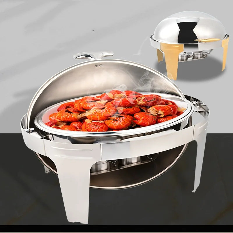 6L9L ellipse Food Warmer Stove Round Flip-Top Visual Buffet Stove Restaurant Stainless Steel Self-Service Tableware chafing dish