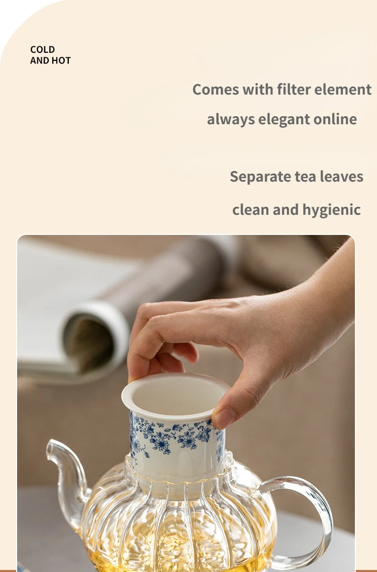 Ceramic tea set Garden style English style afternoon tea retro flower tea teapot can be heated blue and white cup saucer pot set