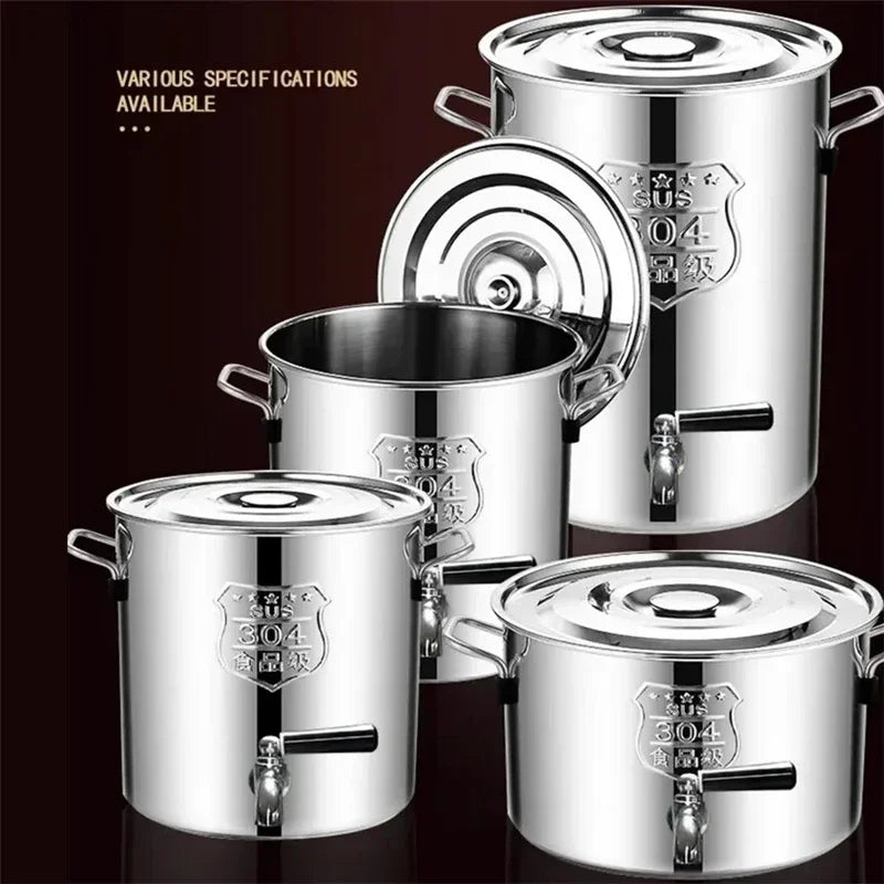304 stainless steel pot faucet dispenser Large big capacity water storage bucket barrel soup bucket with lid soup pot cookware