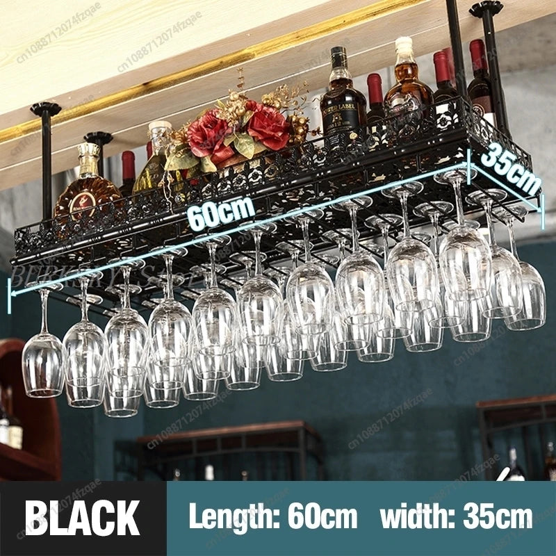 Metal Wine Glass Rack Upside Down Ceiling Hanging Goblet Glass Cup Holder Hanger Storage Home Bar Pub Wine Shelf Rack Organizer