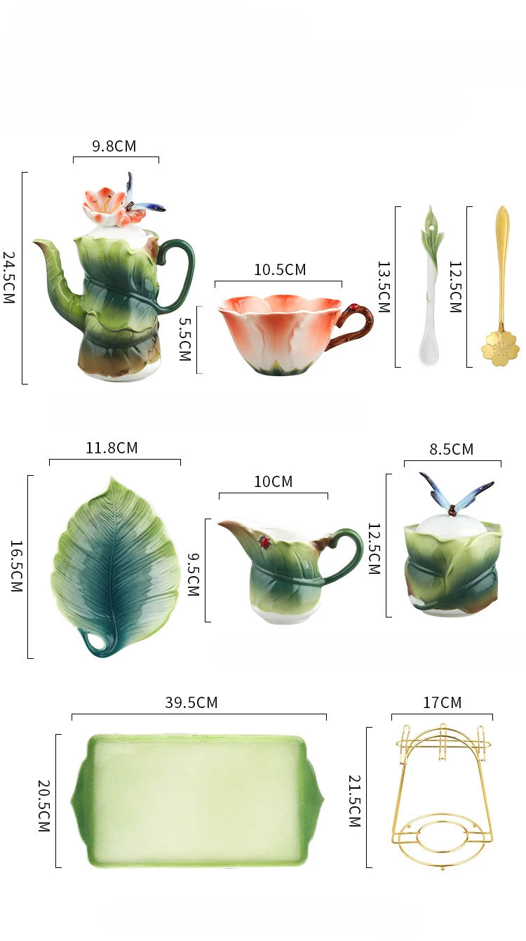 Ceramic Tea Set Teapot Teacup Artificial Flower Shape Cup and Saucer Set Coffee Mug Afternoon Tea Accessories Porcelain