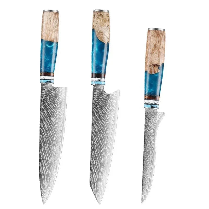 1-10pcs Japanese Santoku Knife Sharp Meat Cleaver Damascus Kitchen Knives Set Meat Cutting Chef Knife Fruit Knife Cooking Tools