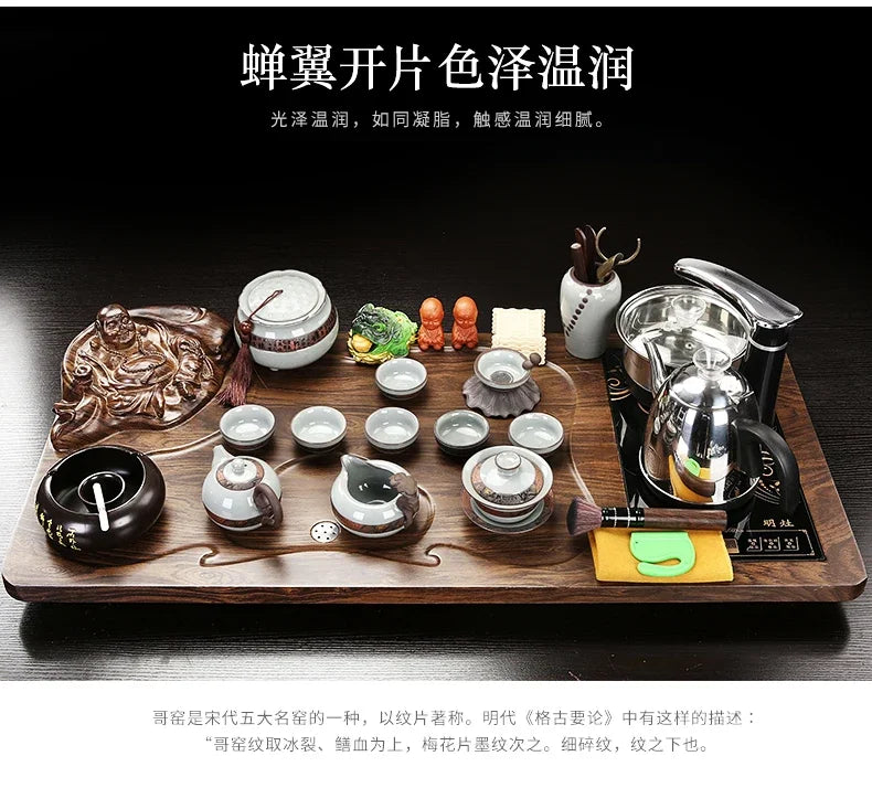 Solid Wood Tea Tray Purple Sand Kung Fu Tea Set Home Induction Cooker Drinkware Tazas De Te Coffeeware Teawar