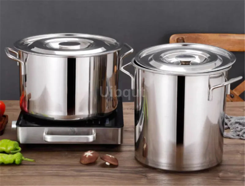 large Stainless steel thick Soup pot with handle lid big pot bucket pail water barrel household chef used kitchen cooking pots