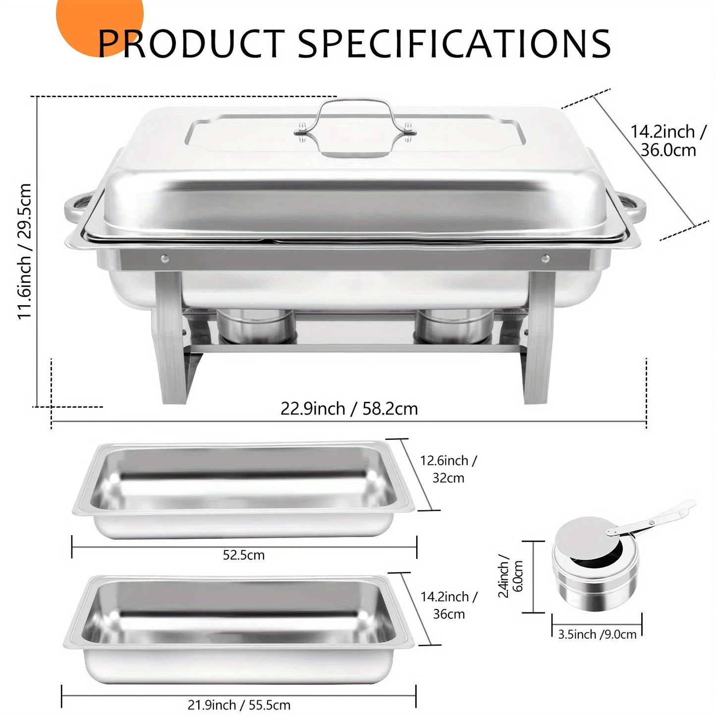 8pcs 9QT Golden Stainless Steel Chafing Dishes for Buffet,  Buffet Warmers Sets for Parties Weddings Catering Buffet