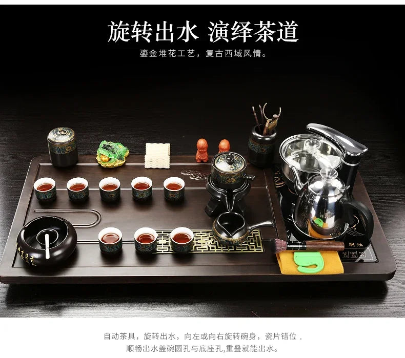 Solid Wood Tea Tray Purple Sand Kung Fu Tea Set Home Induction Cooker Drinkware Tazas De Te Coffeeware Teawar