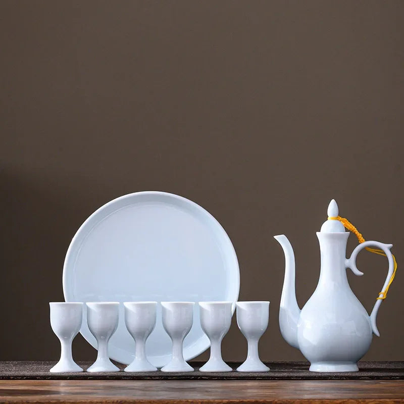 Chinese style wine divider ceramic retro wine jug 20ml goblet antique invitation wine jug set gift box set