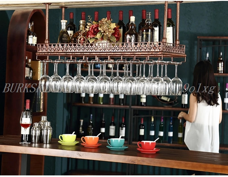 Metal Wine Glass Rack Upside Down Ceiling Hanging Goblet Glass Cup Holder Hanger Storage Home Bar Pub Wine Shelf Rack Organizer