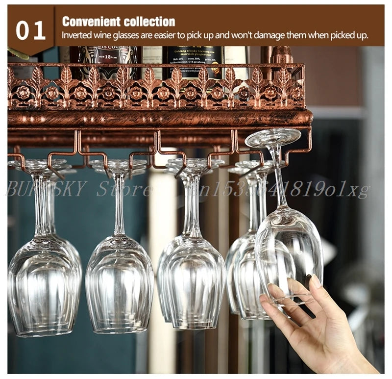 Metal Wine Glass Rack Upside Down Ceiling Hanging Goblet Glass Cup Holder Hanger Storage Home Bar Pub Wine Shelf Rack Organizer