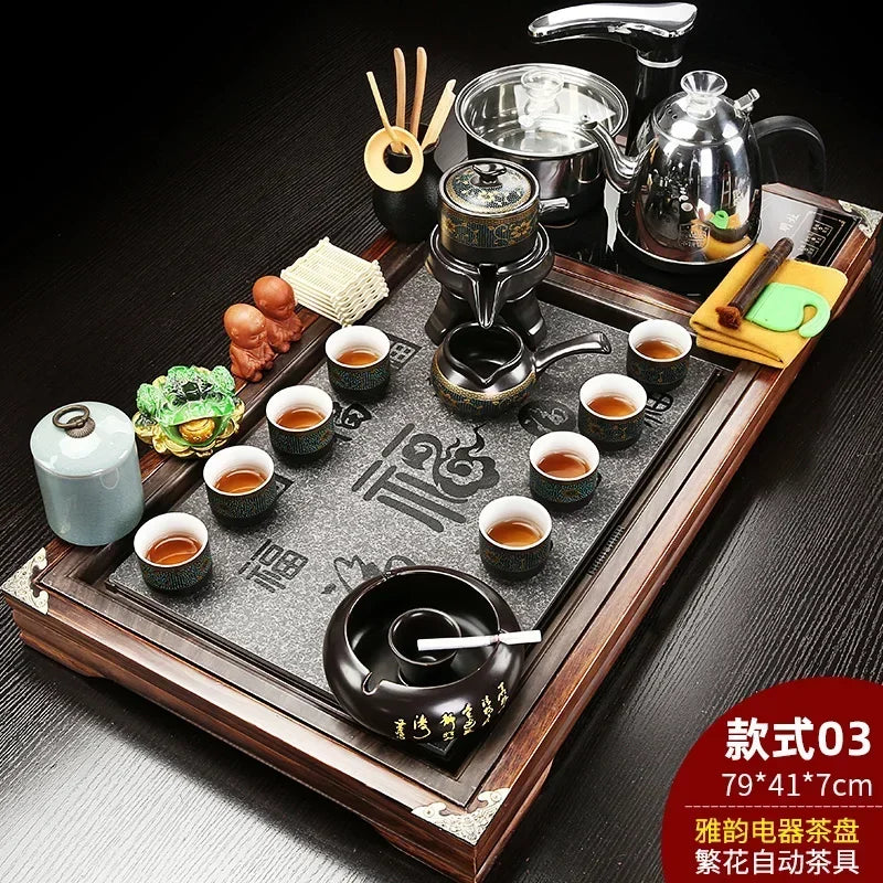 Solid Wood Tea Tray Purple Sand Kung Fu Tea Set Home Induction Cooker Drinkware Tazas De Te Coffeeware Teawar