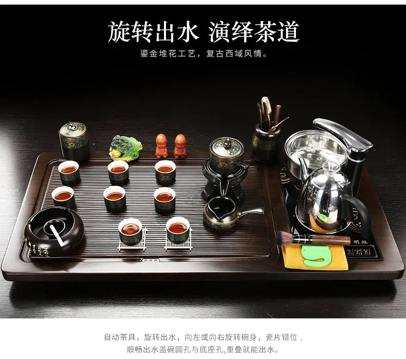 Solid Wood Tea Tray Purple Sand Kung Fu Tea Set Home Induction Cooker Drinkware Tazas De Te Coffeeware Teawar