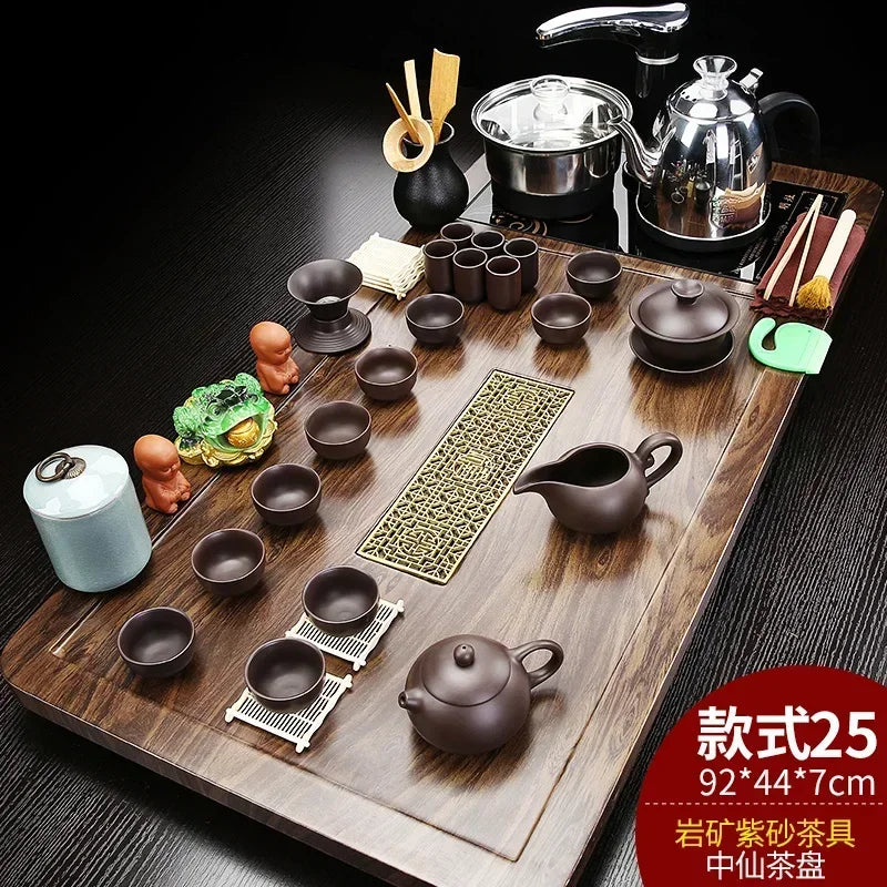 Solid Wood Tea Tray Purple Sand Kung Fu Tea Set Home Induction Cooker Drinkware Tazas De Te Coffeeware Teawar