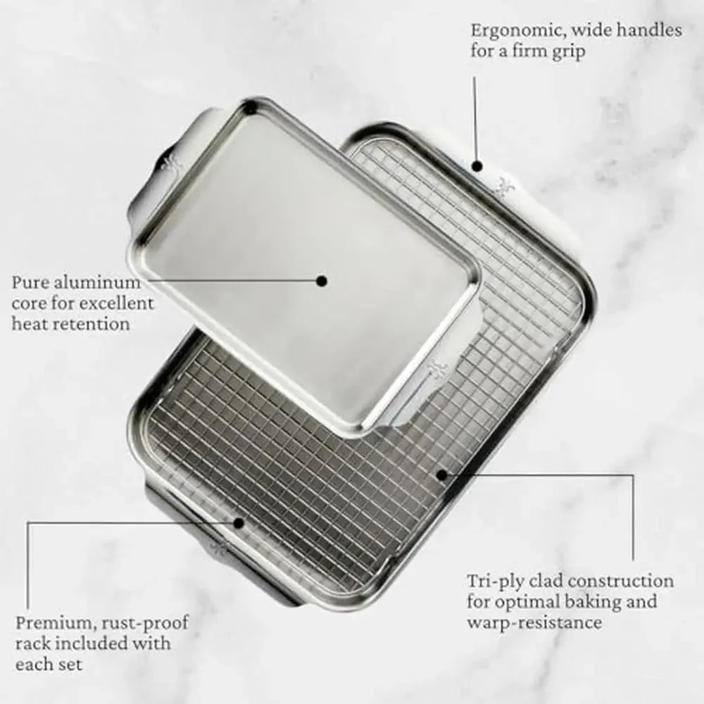 Stainless Steel Baking Sheet Set 5-Piece Ovenware Collection Triple-Bonded Aluminum Core Brushed Surface Warp-Resistant 18"x13"