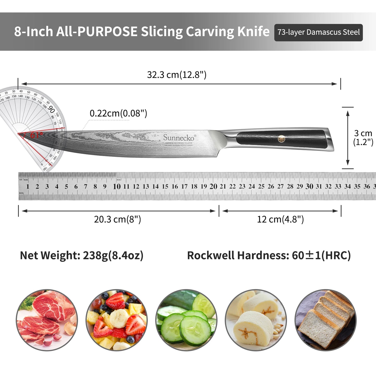 Sunnecko 1-8PCS/Set Chef's Knives 73 Layers VG10 Damascus Steel Japanese Slicing Knife Utility Paring Cleaver Cutting Knife