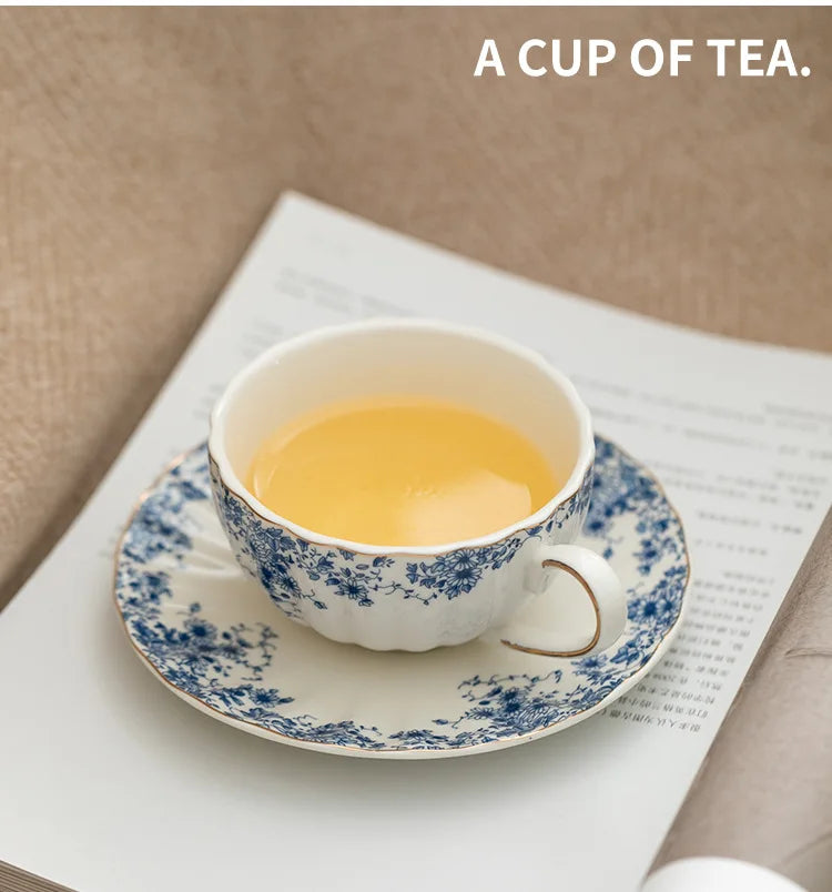 Ceramic tea set Garden style English style afternoon tea retro flower tea teapot can be heated blue and white cup saucer pot set