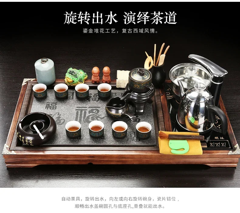 Solid Wood Tea Tray Purple Sand Kung Fu Tea Set Home Induction Cooker Drinkware Tazas De Te Coffeeware Teawar