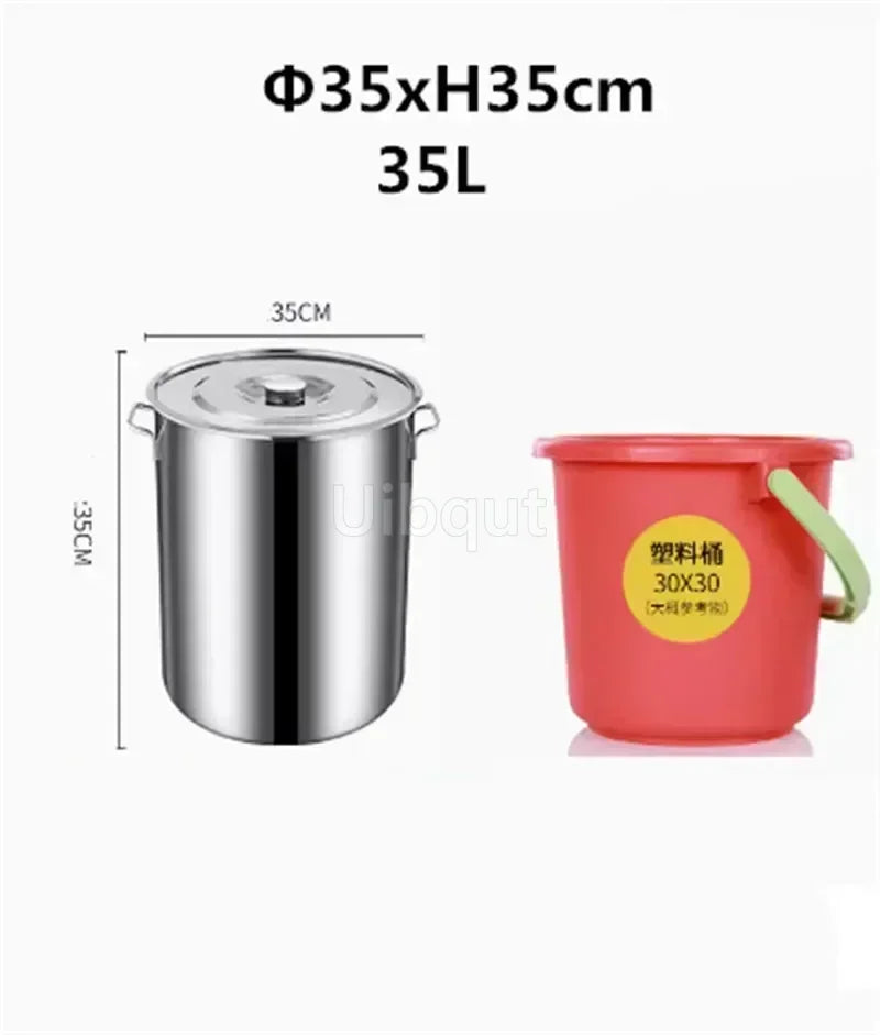 large Stainless steel thick Soup pot with handle lid big pot bucket pail water barrel household chef used kitchen cooking pots