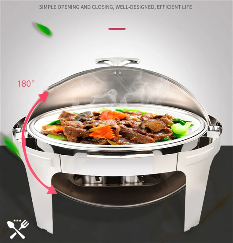 6L9L ellipse Food Warmer Stove Round Flip-Top Visual Buffet Stove Restaurant Stainless Steel Self-Service Tableware chafing dish