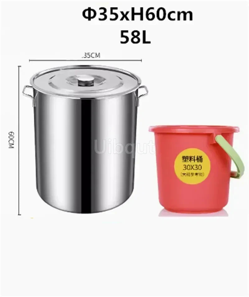 large Stainless steel thick Soup pot with handle lid big pot bucket pail water barrel household chef used kitchen cooking pots