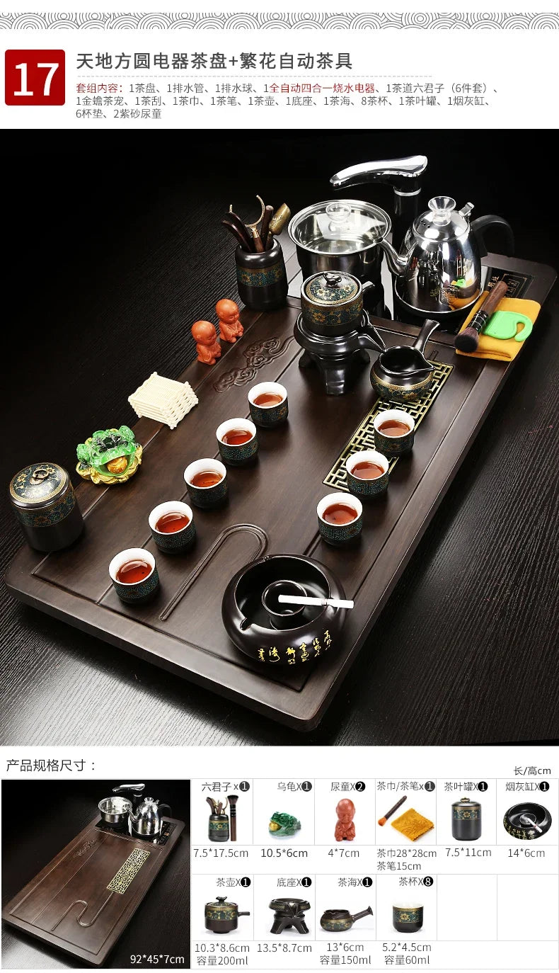 Solid Wood Tea Tray Purple Sand Kung Fu Tea Set Home Induction Cooker Drinkware Tazas De Te Coffeeware Teawar