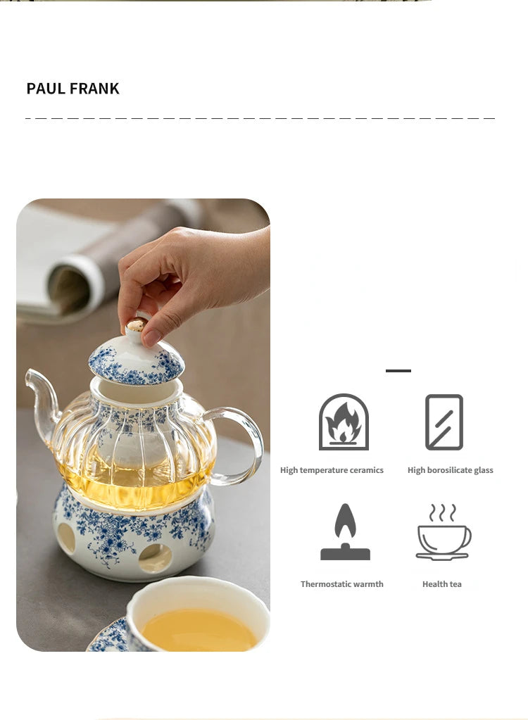 Ceramic tea set Garden style English style afternoon tea retro flower tea teapot can be heated blue and white cup saucer pot set